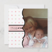 Franse Bow Damask Swirl Geboorteaankondiging Meisj Aankondiging (Achterkant)