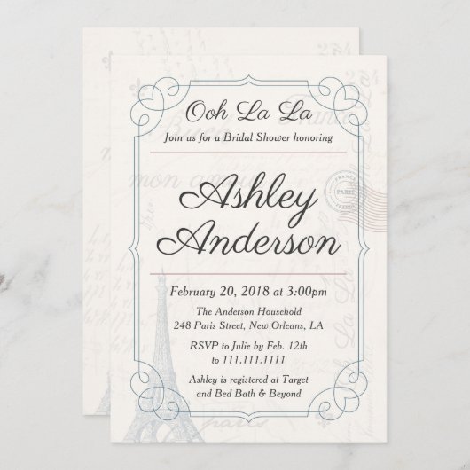  Franse Briefkaart Bruids Douche Uitnodiging (Voorkant / Achterkant)