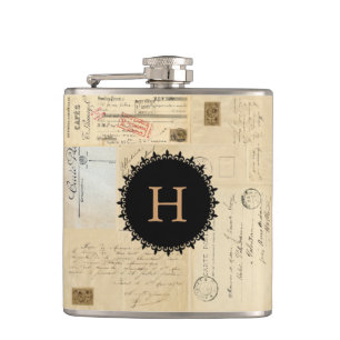 Franse Briefkaart Collage Monogram Flask Heupfles