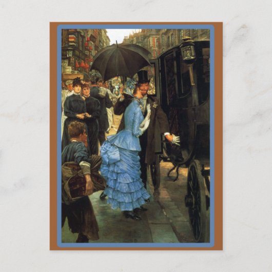 Franse bruid stapt in koets briefkaart (Voorkant)