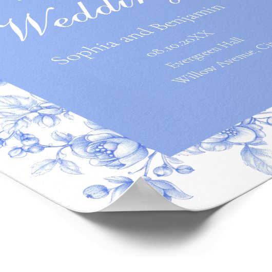 Franse bruiloft welkom teken Bloemen iets blauw Poster (Hoek)