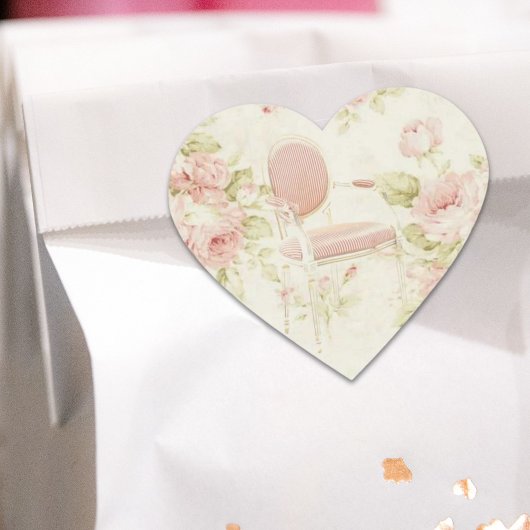 Franse Budoir  Roze Bloemen Kroonluchter Hart Sticker