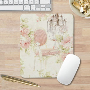 Franse Budoir  Roze Bloemen Kroonluchter Muismat