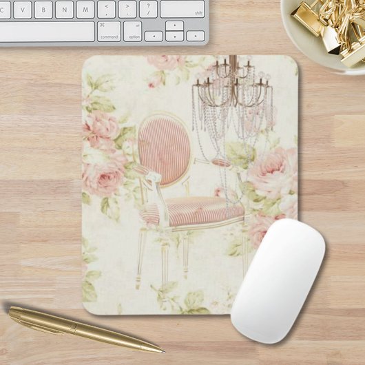 Franse Budoir  Roze Bloemen Kroonluchter Muismat