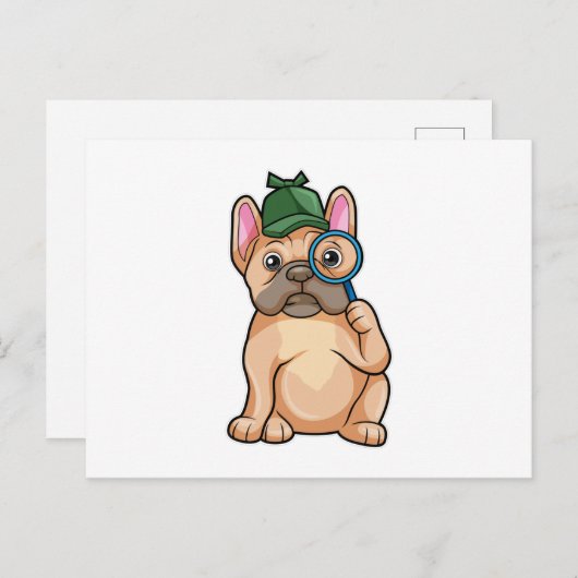 Franse buldog als detective met vergrootglas briefkaart (Voorkant / Achterkant)