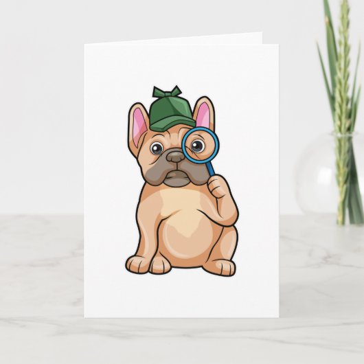 Franse buldog als detective met vergrootglas kaart (Voorkant)