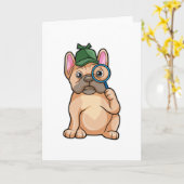 Franse buldog als detective met vergrootglas kaart (Gele Bloem)