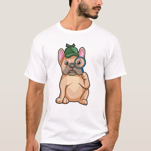 Franse buldog als detective met vergrootglas t-shirt (Voorkant)