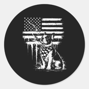 Franse buldog Amerikaanse vlag 4 juli hondenliefhe Ronde Sticker