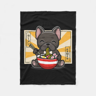 Franse buldog anime eten noedel fleece deken