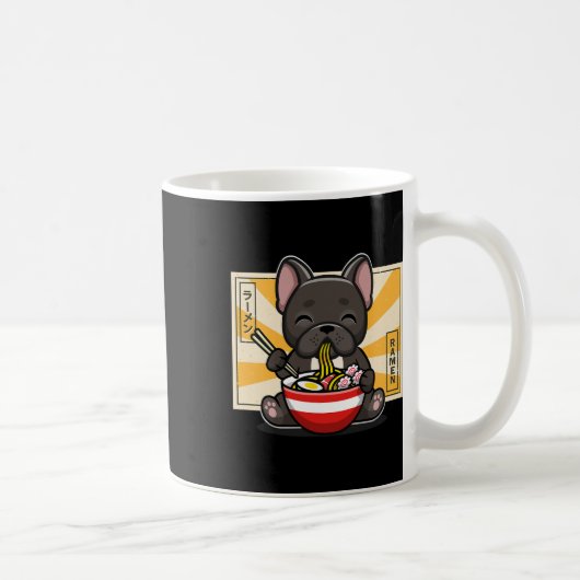 Franse buldog anime eten noedel koffiemok (Rechts)
