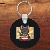 Franse buldog anime eten noedel sleutelhanger (Voorkant)
