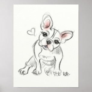 Franse buldog Art print   snelschets