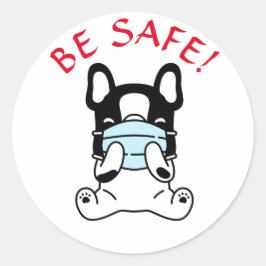 FRANSE BULDOG BLIJF VEILIG Ronde Sticker