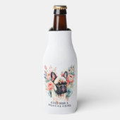 Franse buldog bloemen koud bier franchie kussen flesjeskoeler (Fles Voorkant)