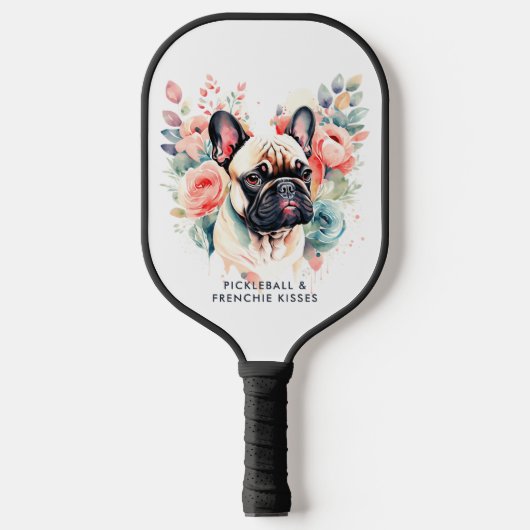 Franse buldog bloemen pickleball franchie kisses paddle (Voorkant)