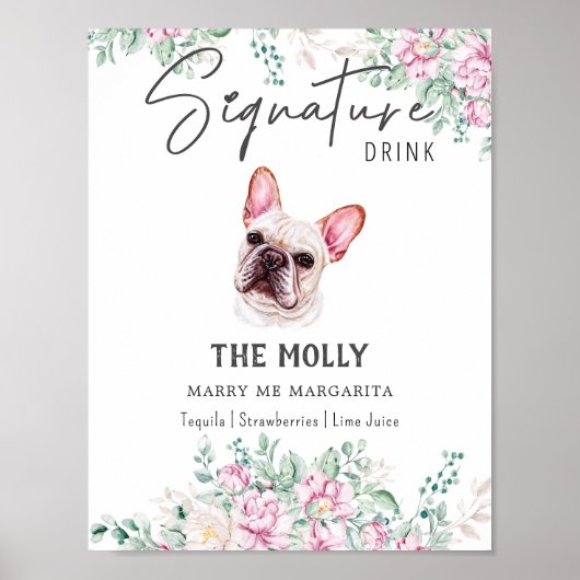 Franse buldog Drink handtekening teken Poster (Voorkant)