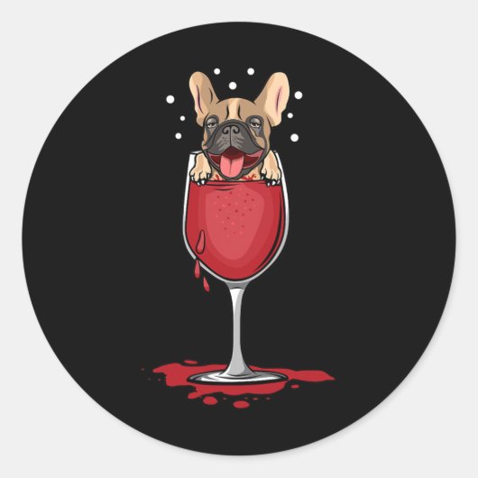 Franse buldog Drink in rode wijn Ronde Sticker (Voorkant)