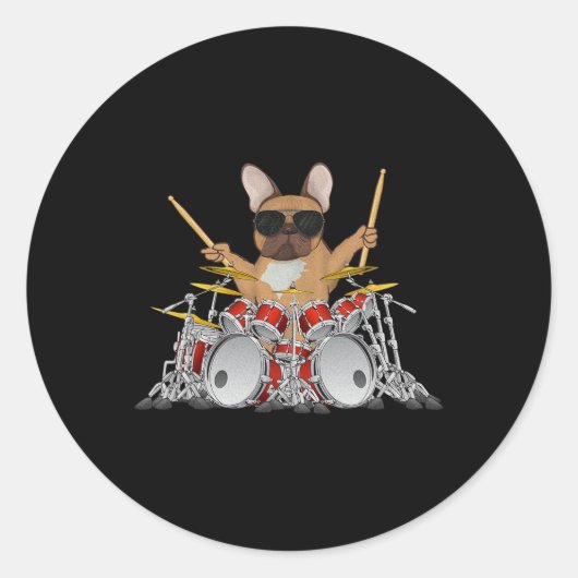 Franse buldog drums drummen hond ronde sticker (Voorkant)