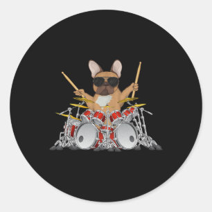 Franse buldog drums drummen hond ronde sticker