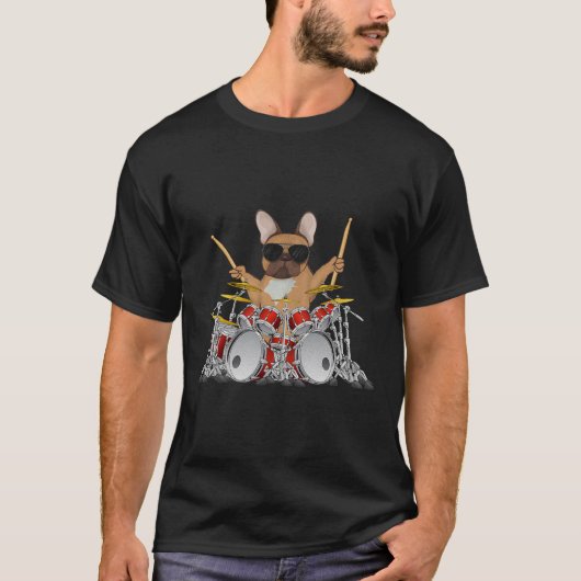 Franse buldog drums drummen hond t-shirt (Voorkant)