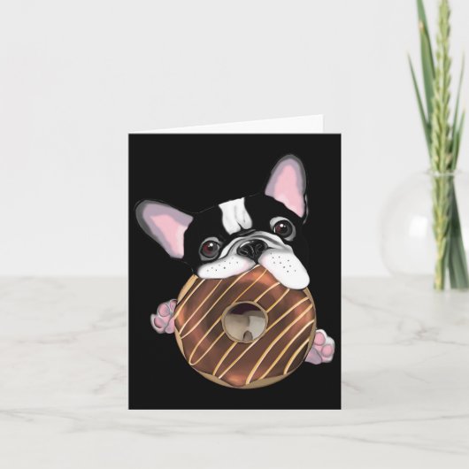 Franse buldog en chocoladedonut kaart (Voorkant)