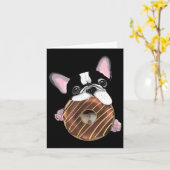 Franse buldog en chocoladedonut kaart (Gele Bloem)
