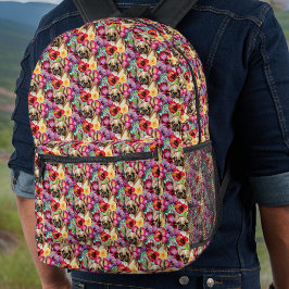 Franse buldog en Paarse n rode hibiscus tropisch Bedrukte Rugzak