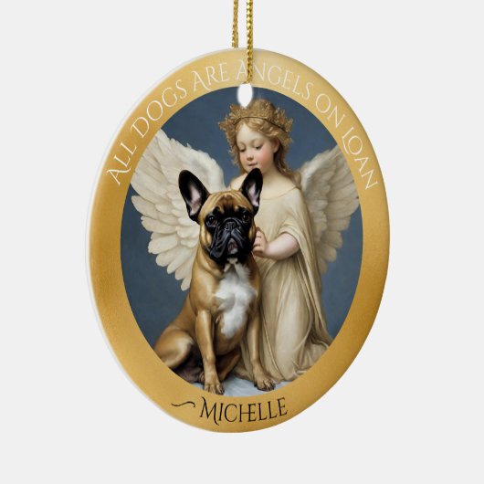 Franse buldog engel gepersonaliseerd gedenkteken keramisch ornament (Rechts)