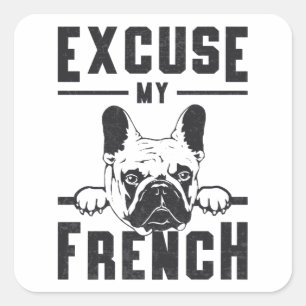 Franse buldog excuseer mijn franse  grappige cadea vierkante sticker