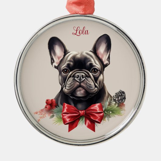 Franse buldog franchise kerst huisdier gedenkteken metalen ornament (Voorkant)