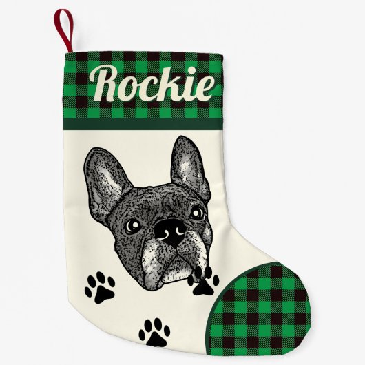 Franse buldog gepersonaliseerd kleine kerstsok (Voorkant)