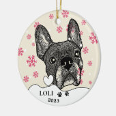 Franse buldog gepersonaliseerde hand tekening keramisch ornament (Links)