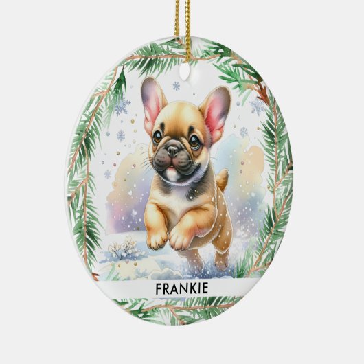 Franse buldog gepersonaliseerde puppy hond kerst keramisch ornament (Rechts)