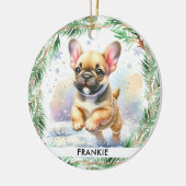 Franse buldog gepersonaliseerde puppy hond kerst keramisch ornament (Links)