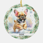 Franse buldog gepersonaliseerde puppy hond kerst keramisch ornament (Achterkant)