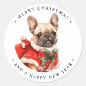 Franse buldog gepersonaliseerde puppy hond kerst ronde sticker (Voorkant)