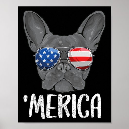 Franse buldog hond 4 juli Amerikaanse vlag 1 Poster (Voorkant)