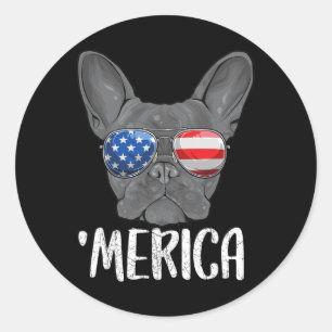 Franse buldog hond 4 juli Amerikaanse vlag 1 Ronde Sticker