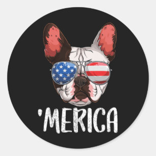 Franse buldog hond 4 juli Amerikaanse vlag 2 Ronde Sticker