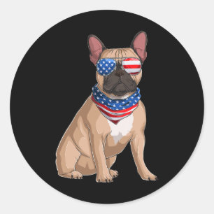 Franse buldog hond 4th van juli Amerikaanse vlag Ronde Sticker