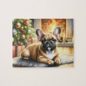 Franse buldog hond feestelijke puppy kerst legpuzzel (Horizontaal)