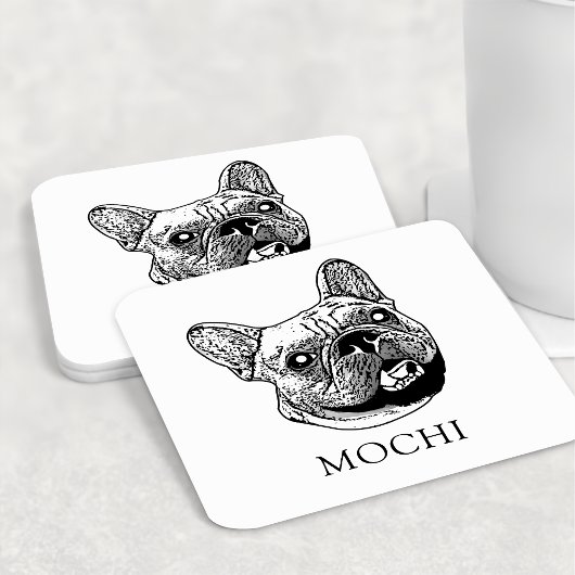 Franse buldog hond gepersonaliseerde hand tekening kartonnen onderzetters