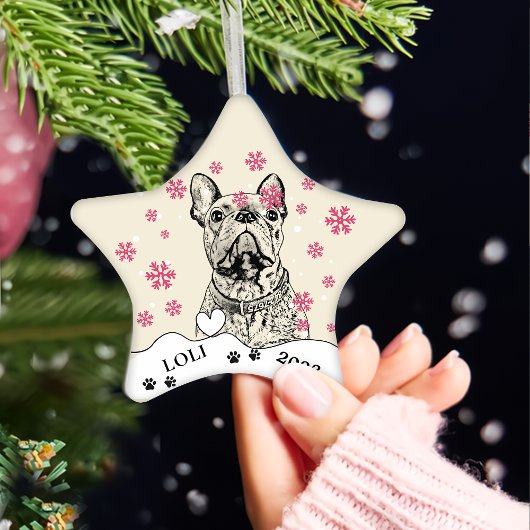 Franse buldog hond gepersonaliseerde hand tekening keramisch ornament
