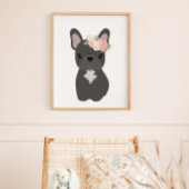 Franse buldog hond met bloemkroon Kinder Poster