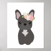 Franse buldog hond met bloemkroon Kinder Poster (Voorkant)
