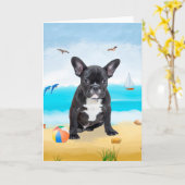 franse buldog hond op strand kaart (Gele Bloem)