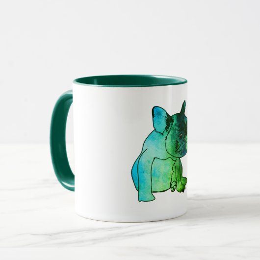 Franse buldog hond puppy Waterverf kunst Mok (Voorkant links)