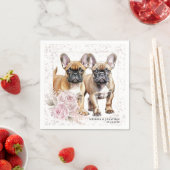 Franse buldog hond  roze bloemenbruiloft servet (Insitu)