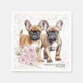 Franse buldog hond  roze bloemenbruiloft servet (Voorkant)